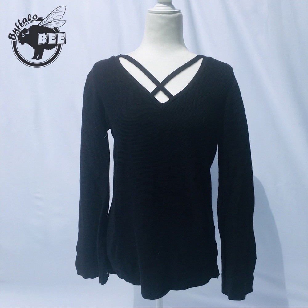 New York & Co. black cross over long sleeve top M